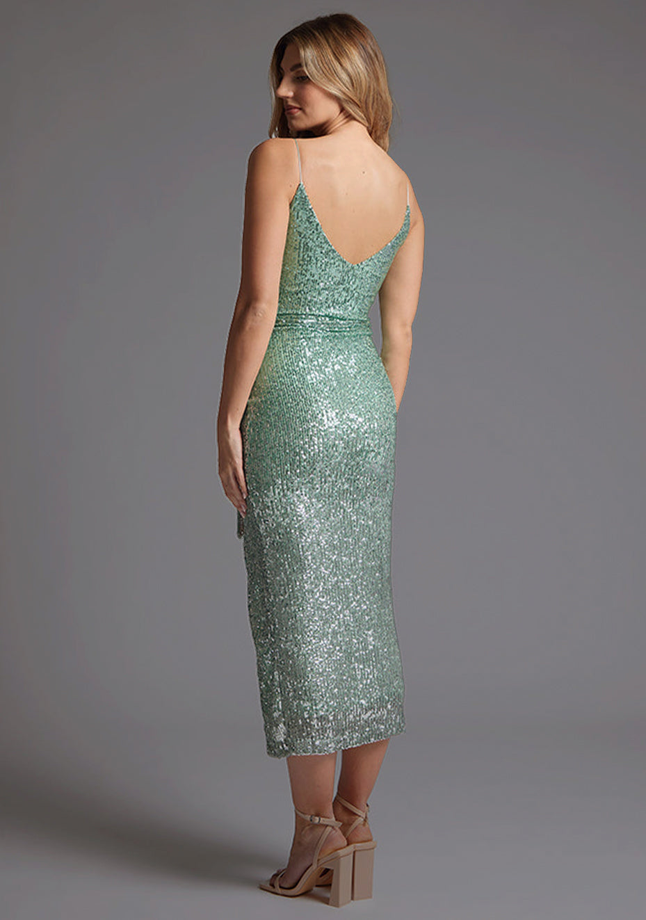 Jolene | Sequin Belted Mint Midaxi Dress