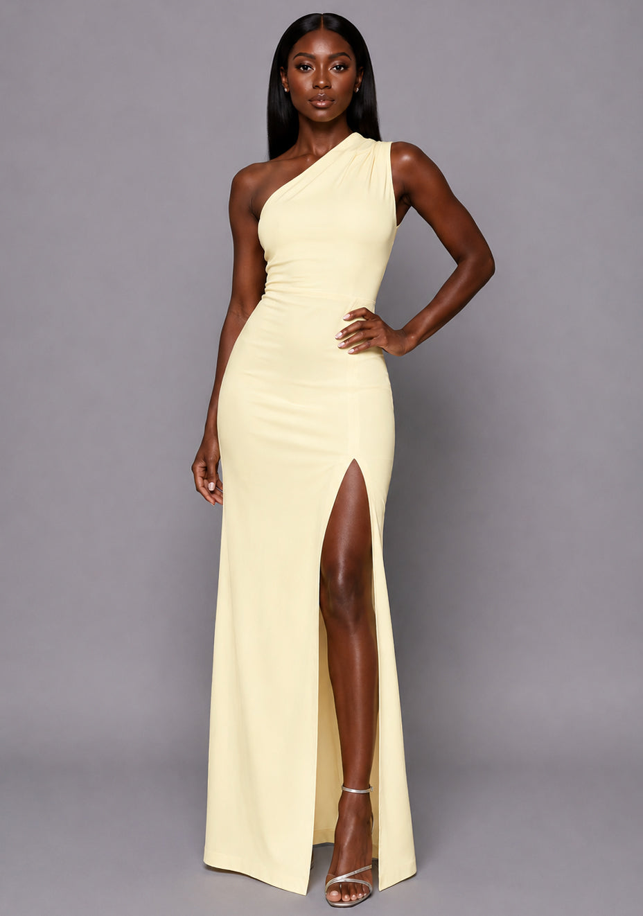 Charlotte | One Shoulder Pleated Lemon Maxi Dress