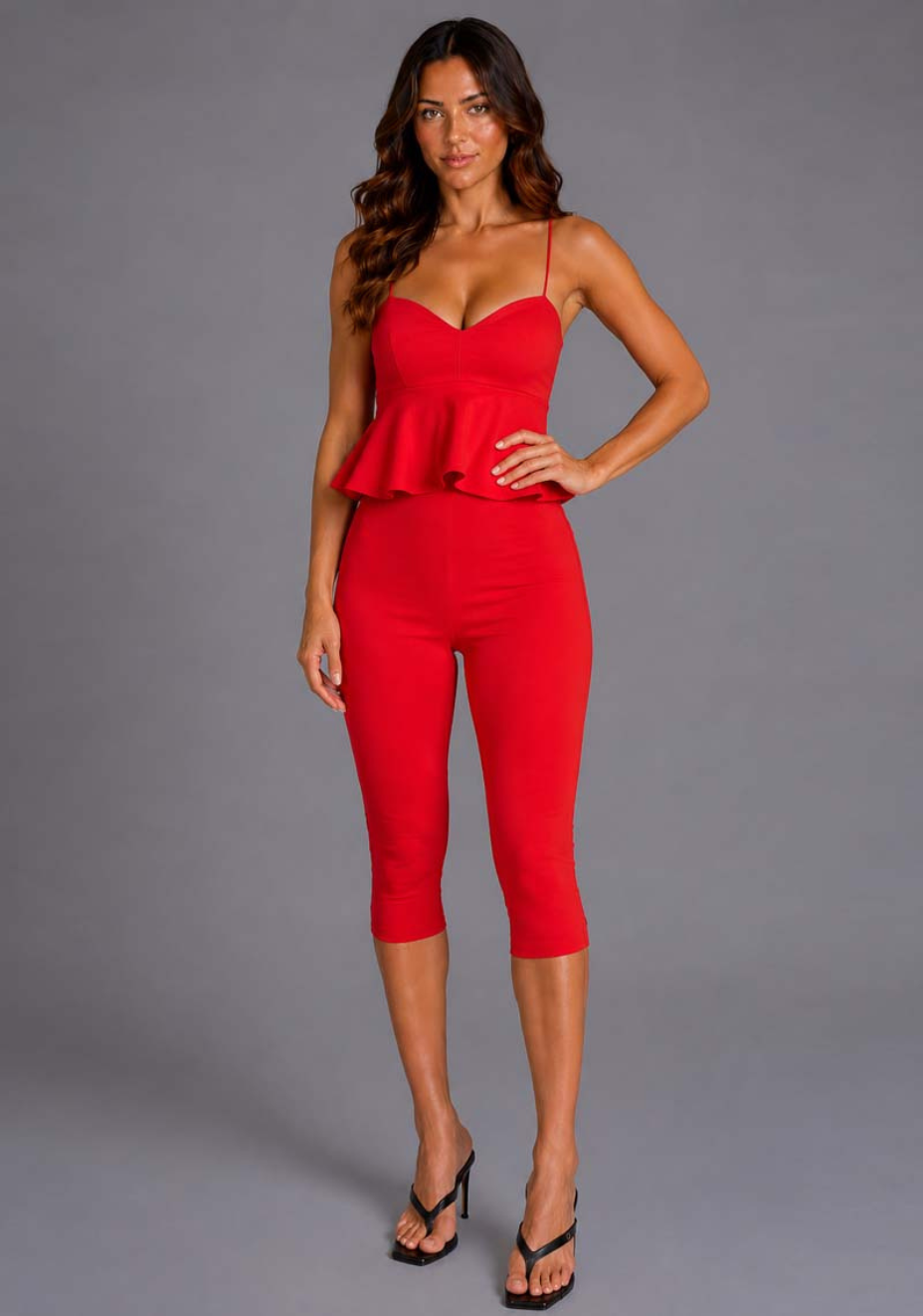 Jen | Sweetheart Peplum Red Cami Top