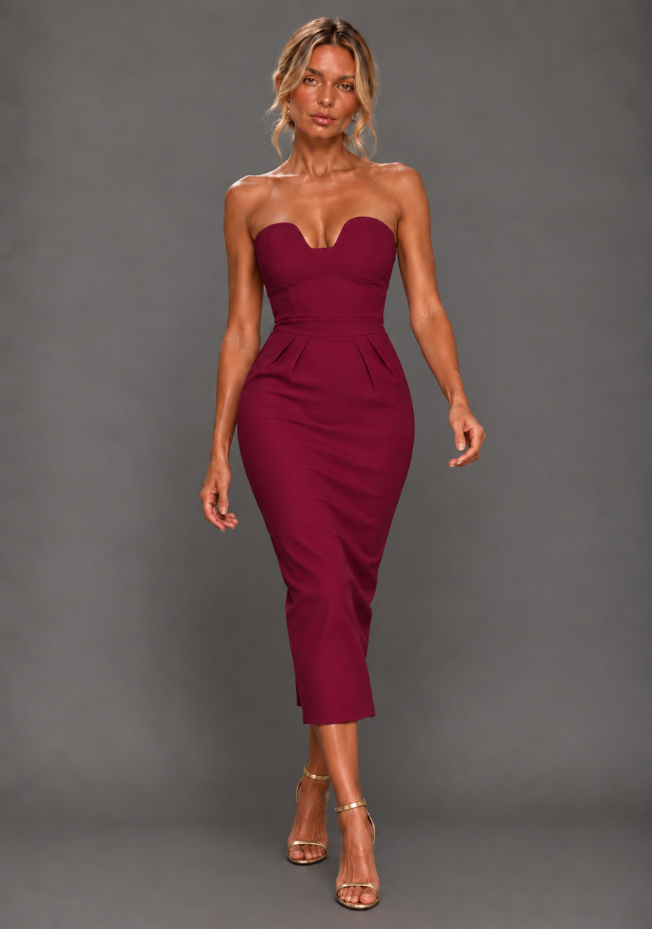 Marion | Sweetheart Neckline Berry Midaxi Dress