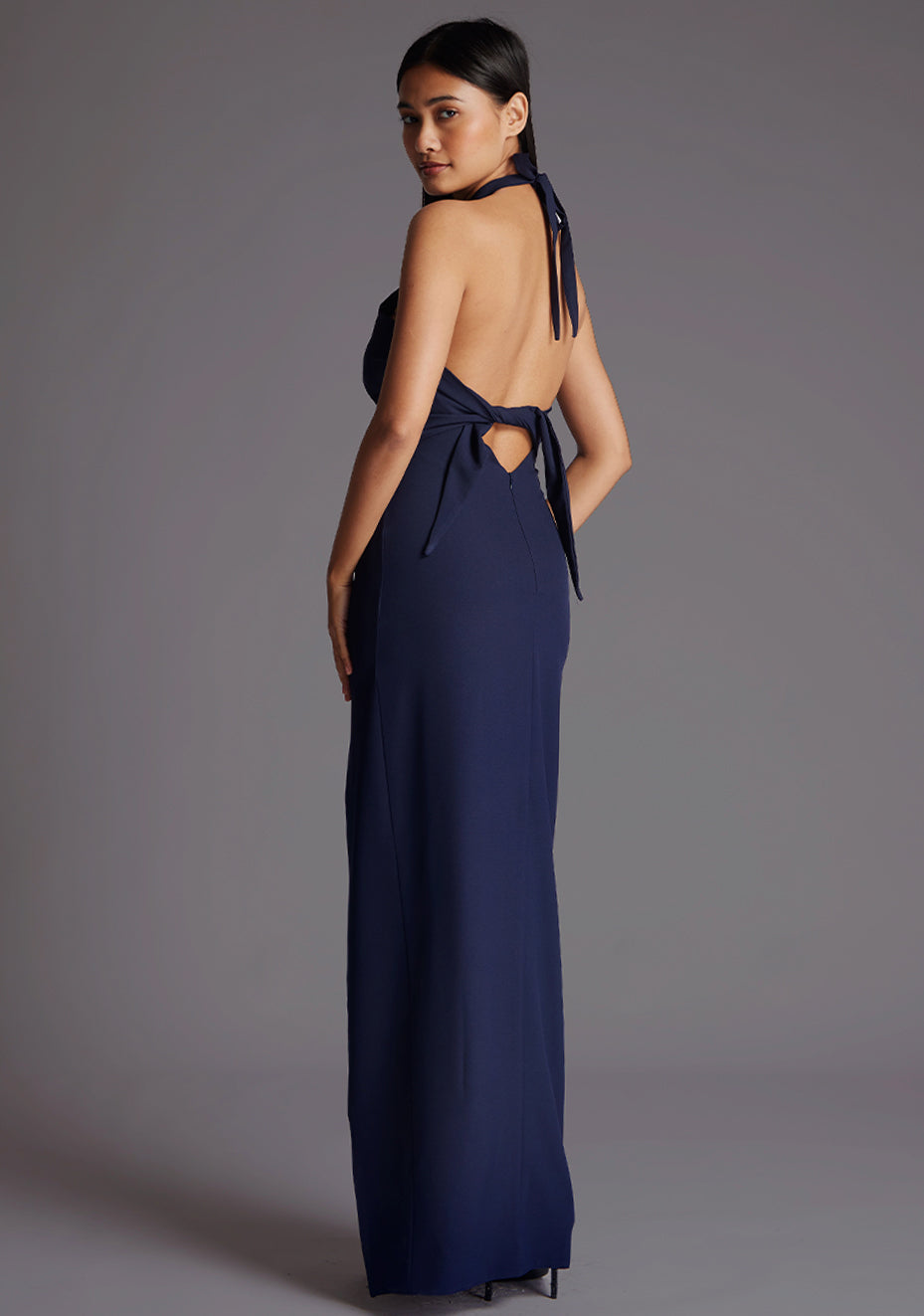 Edna | Halter Neck Navy Maxi Dress