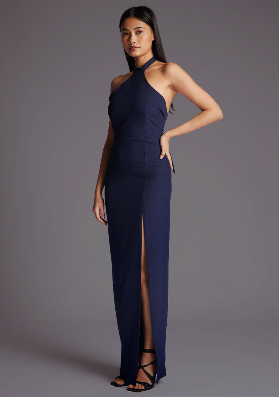 Edna | Halter Neck Navy Maxi Dress