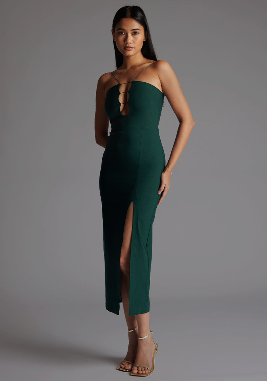 Katie | Strap Detail Forest Green Midaxi Dress