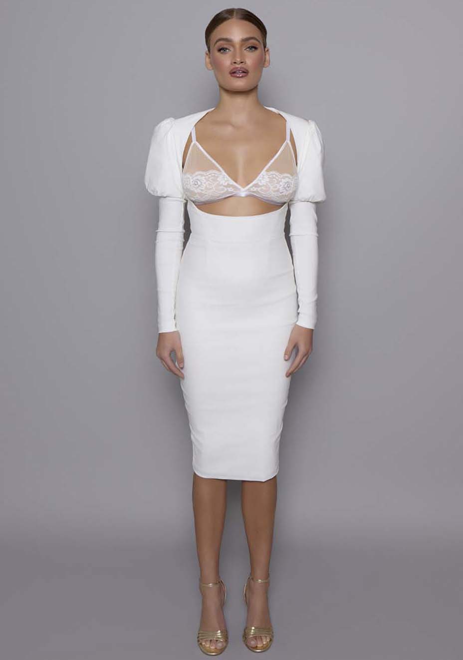 Lyra | Sculpted Ivory Midi Dress
