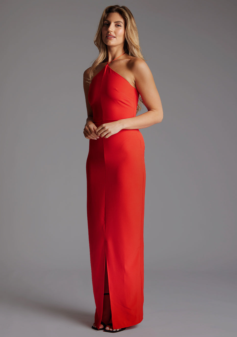 Sadie | Halter Neck Red Maxi Dress