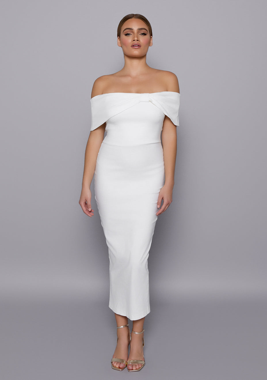 Sarah | Bardot Bodycon Ivory Midaxi Dress