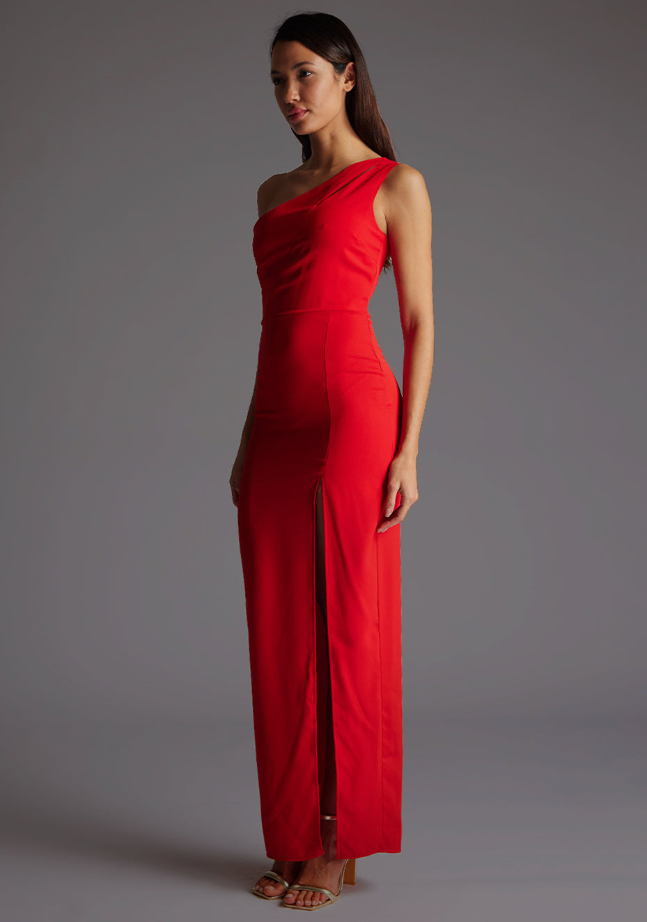 Verity | One Shoulder Cut Out Red Maxi Dress