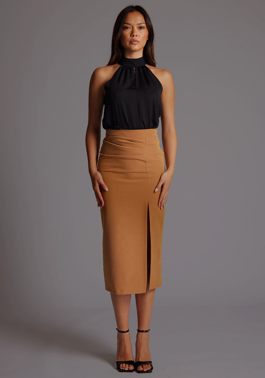 Sherine | High Waist Camel Pencil Skirt