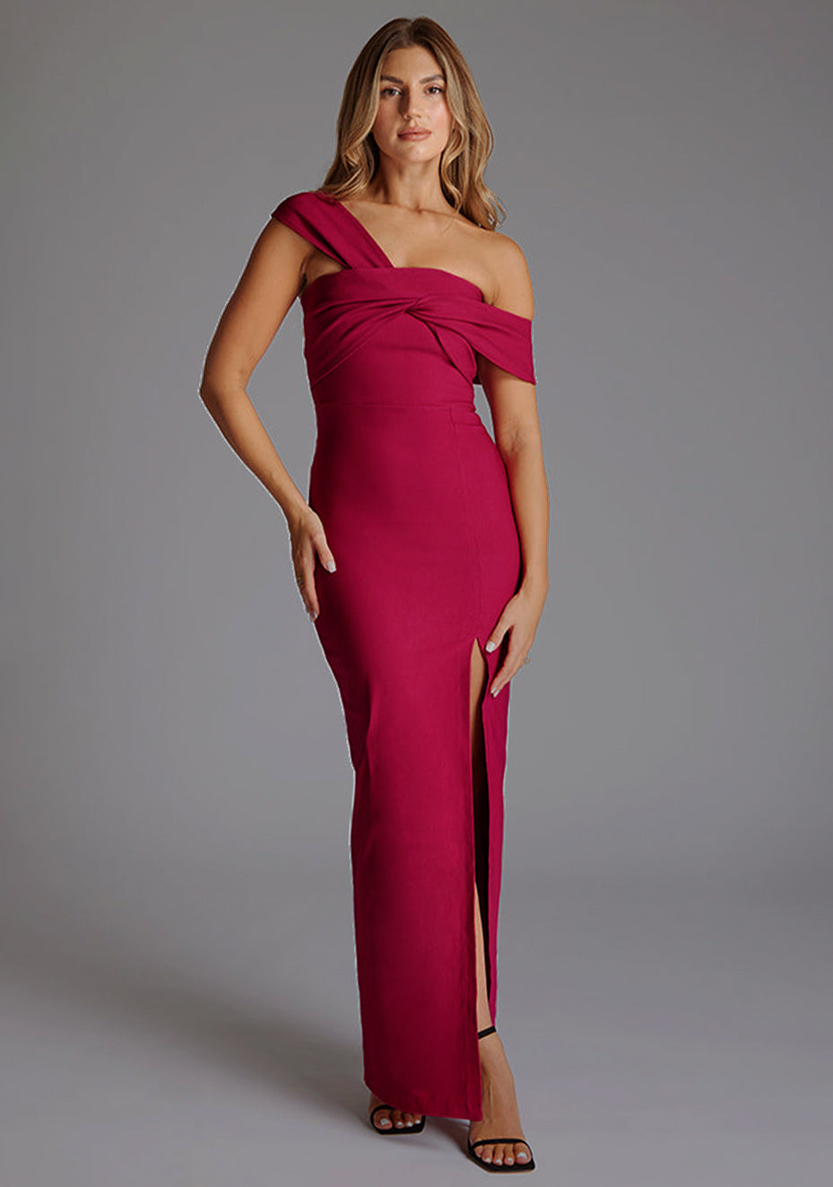 Winslow | Bardot Raspberry Maxi Dress With Thigh Split