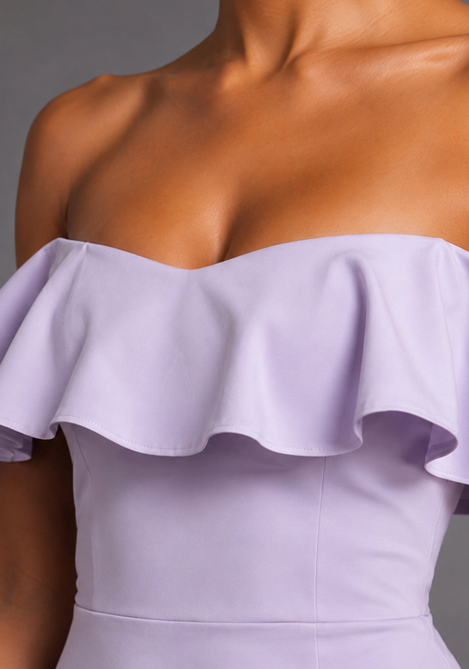 Deirdre | Bardot Off-Shoulder Frill Lilac Midaxi Dress