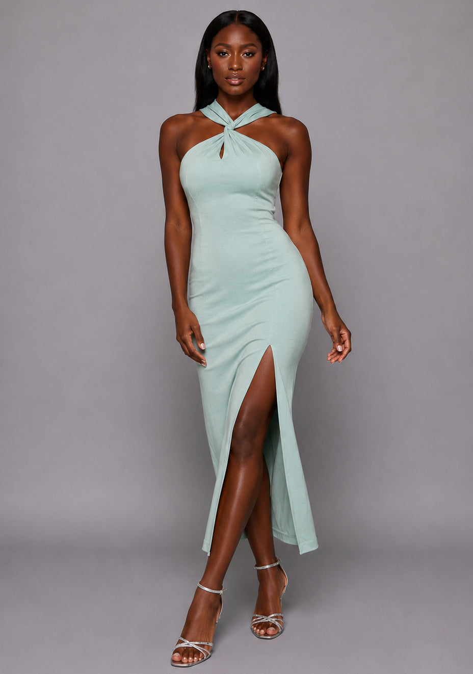Aida | Cross Neck Open Back Sage Midaxi Dress