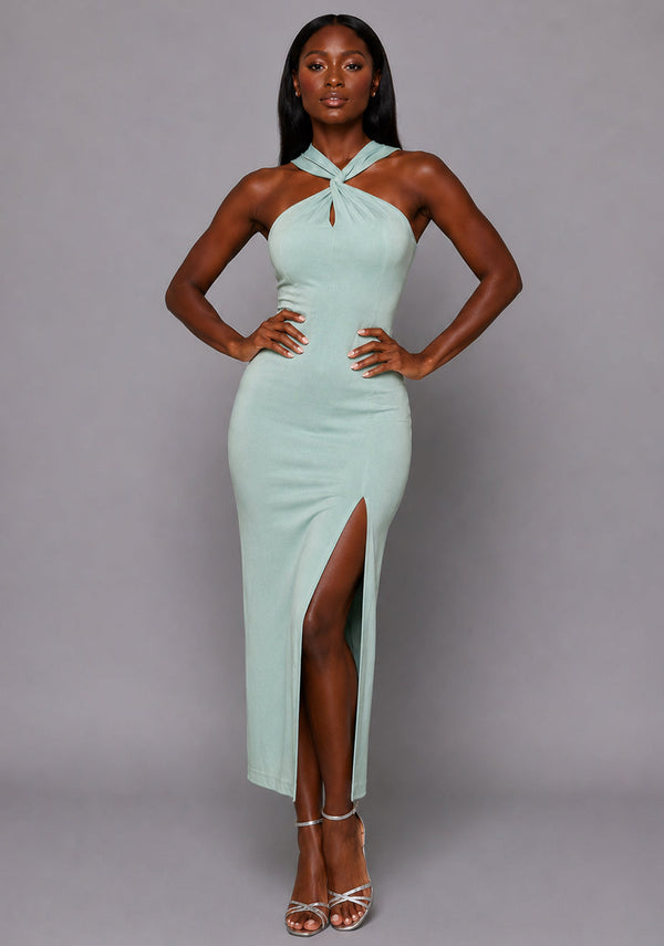 Aida | Cross Neck Open Back Sage Midaxi Dress