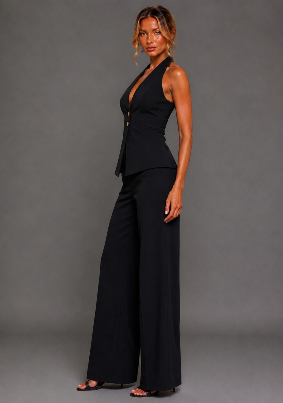Elton | Wide Leg Black Tailored Pants