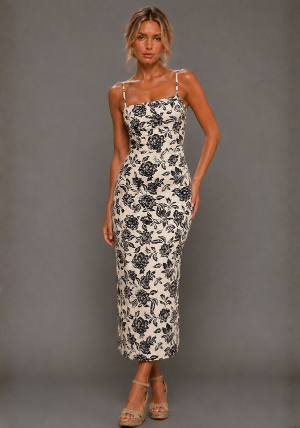 Cora | Square Neck Champagne Midaxi Dress