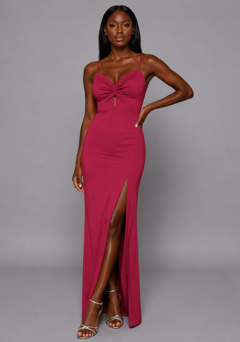 Maggie | Sweetheart Neckline Raspberry Maxi Dress