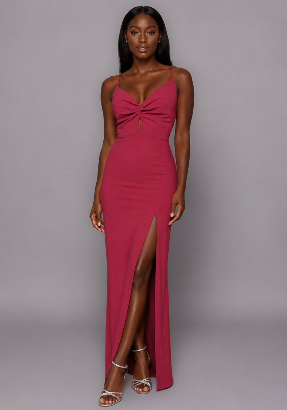 Maggie | Sweetheart Neckline Raspberry Maxi Dress