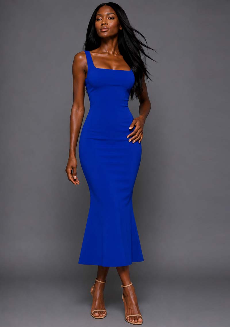 Marianna | Square Neckline Fishtail Cobalt Midaxi Dress