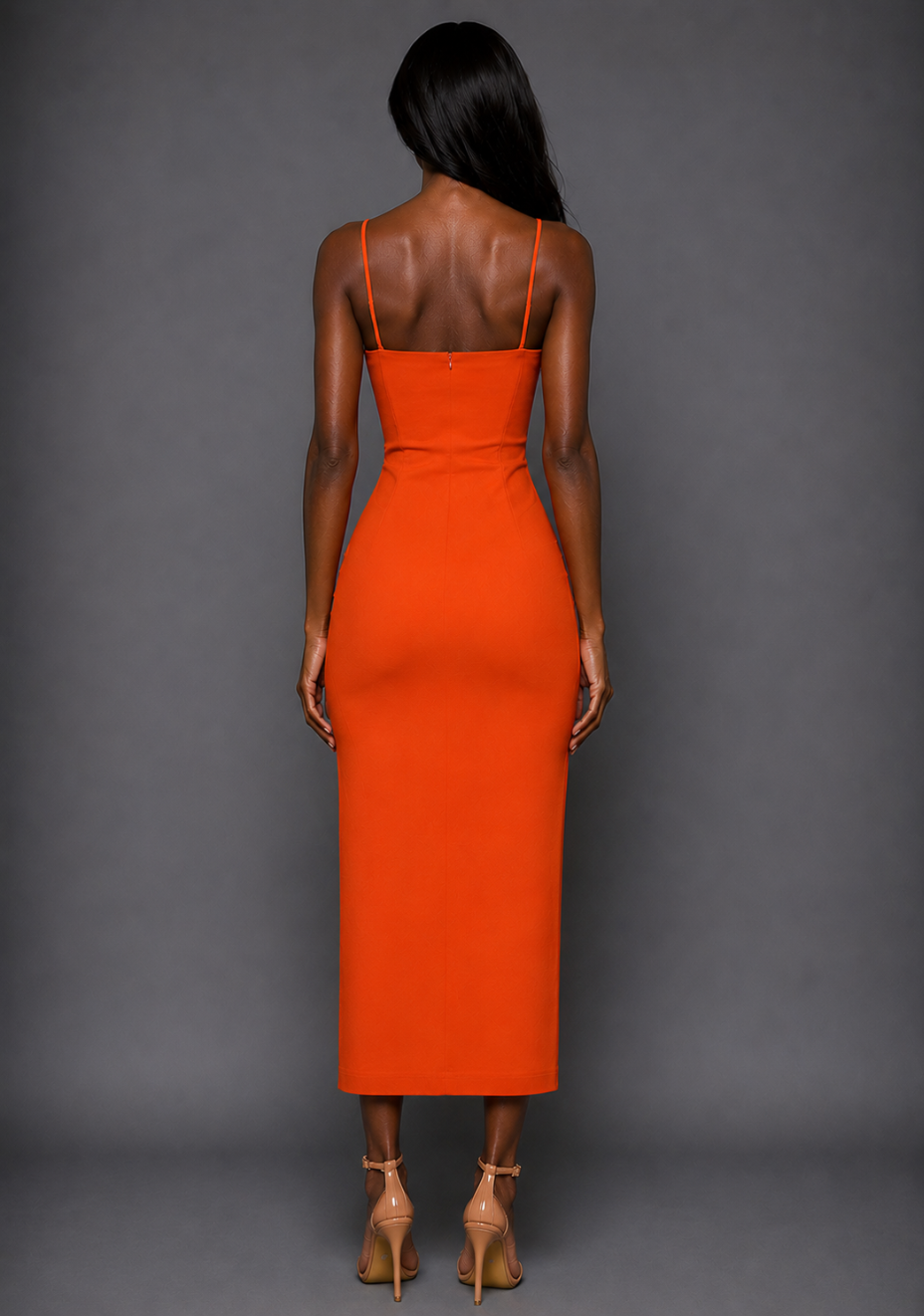 Tate | Cami Strap Orange Midaxi Dress