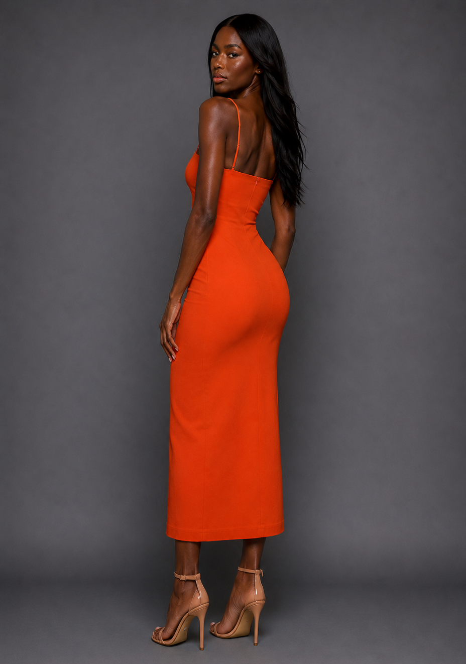 Tate | Cami Strap Orange Midaxi Dress