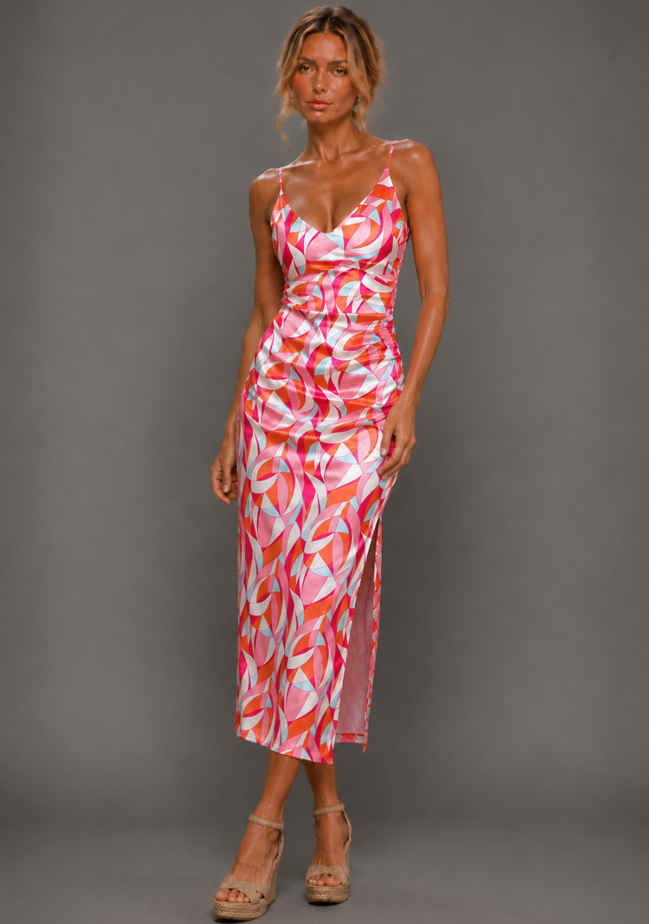 Harper | Geo Print Satin Midaxi Dress