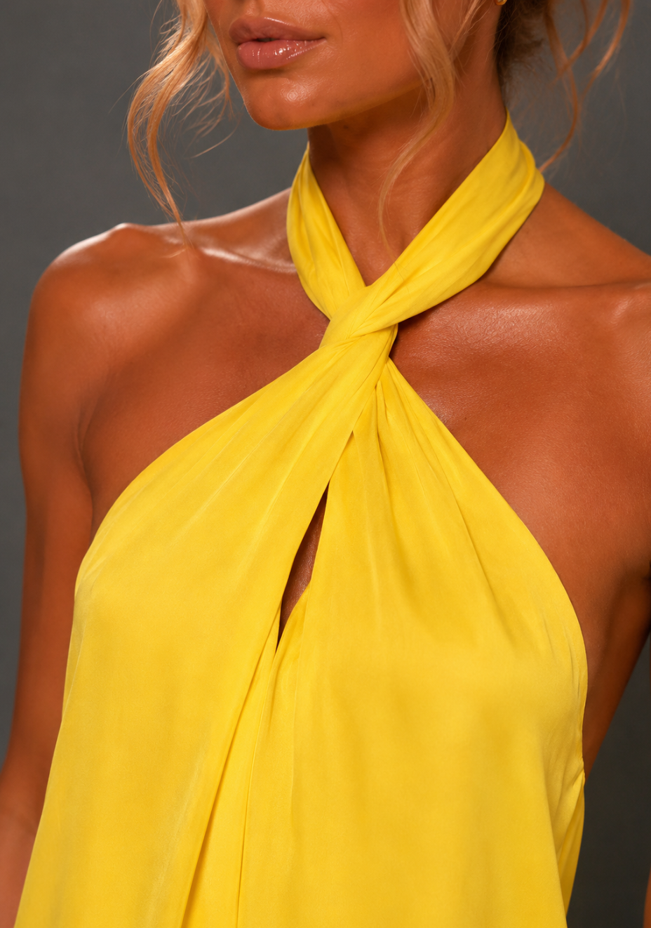 Ayesha | Twist Neck Yellow Mini Dress