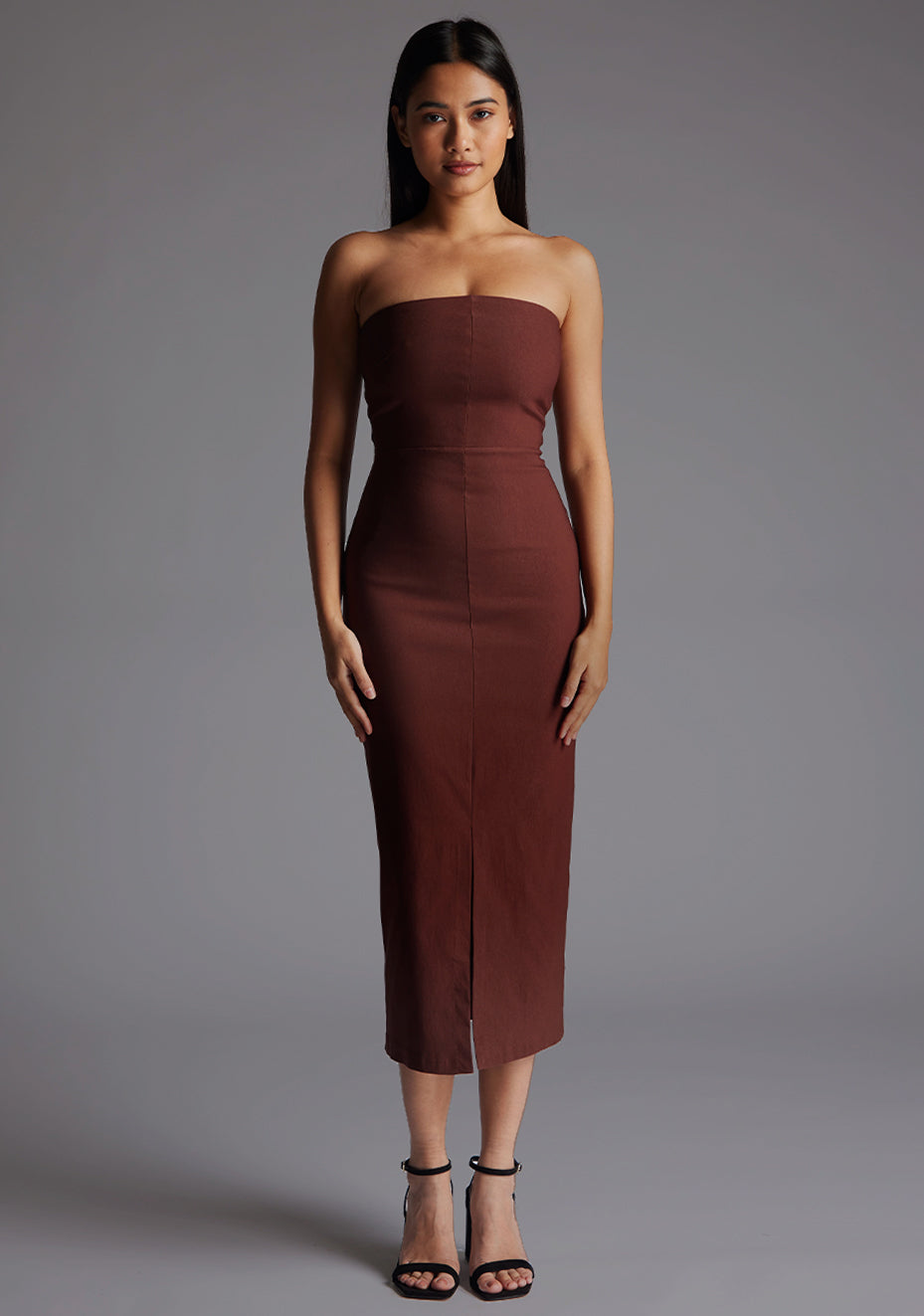 Andorra | Strapless Chocolate Midaxi Dress