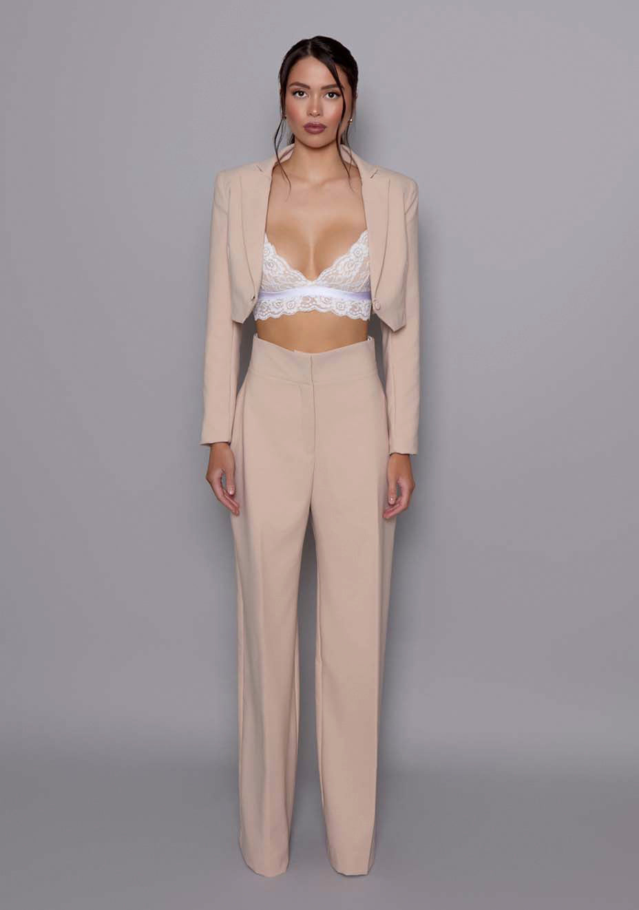 Aria | Cropped Stone Tailored Jacket