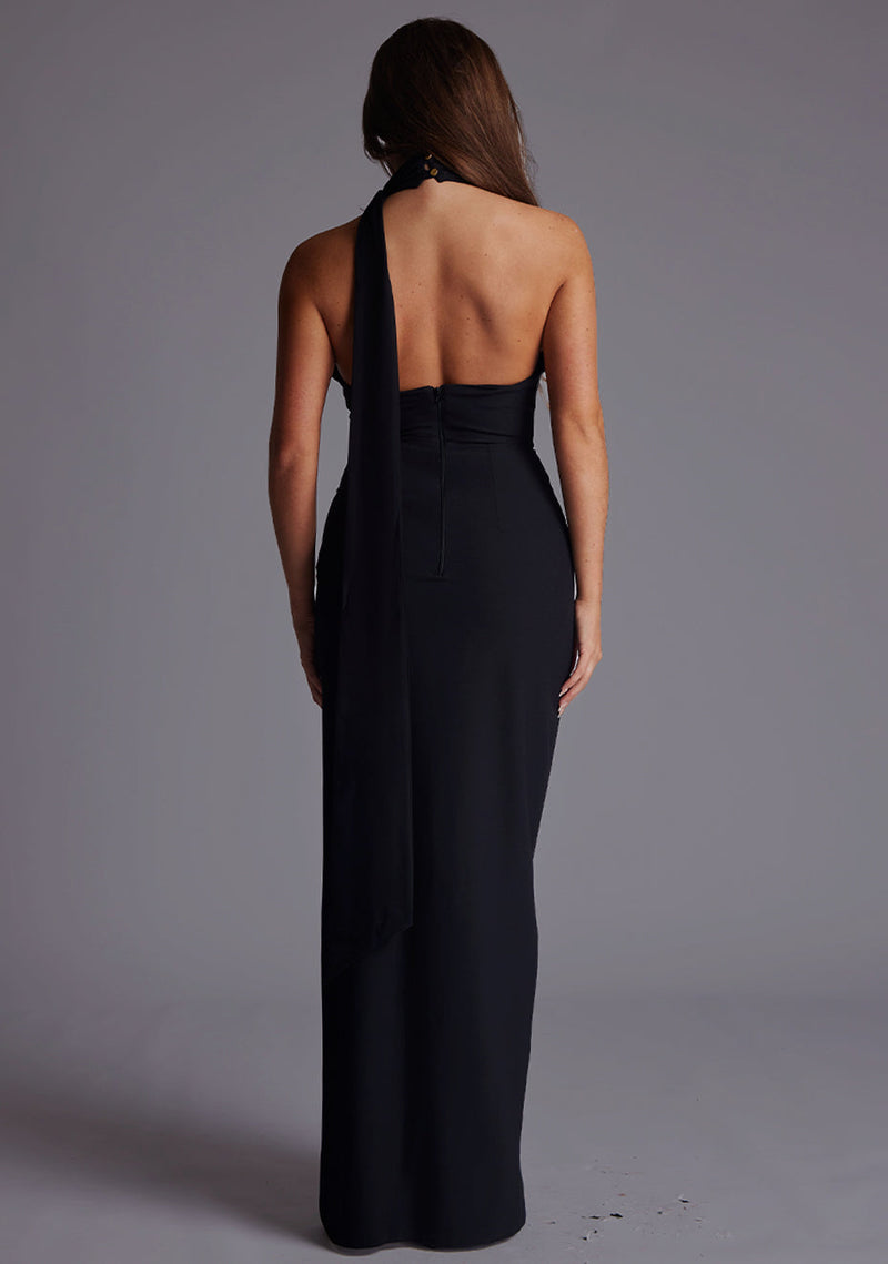 Ariella | High Neck Black Maxi Dress