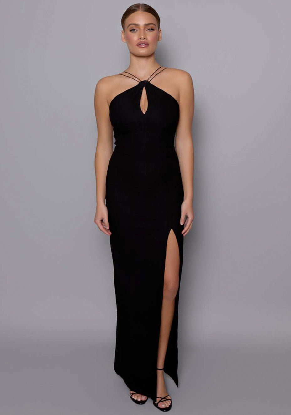 Auralia | High Neck Strappy Black Maxi Dress