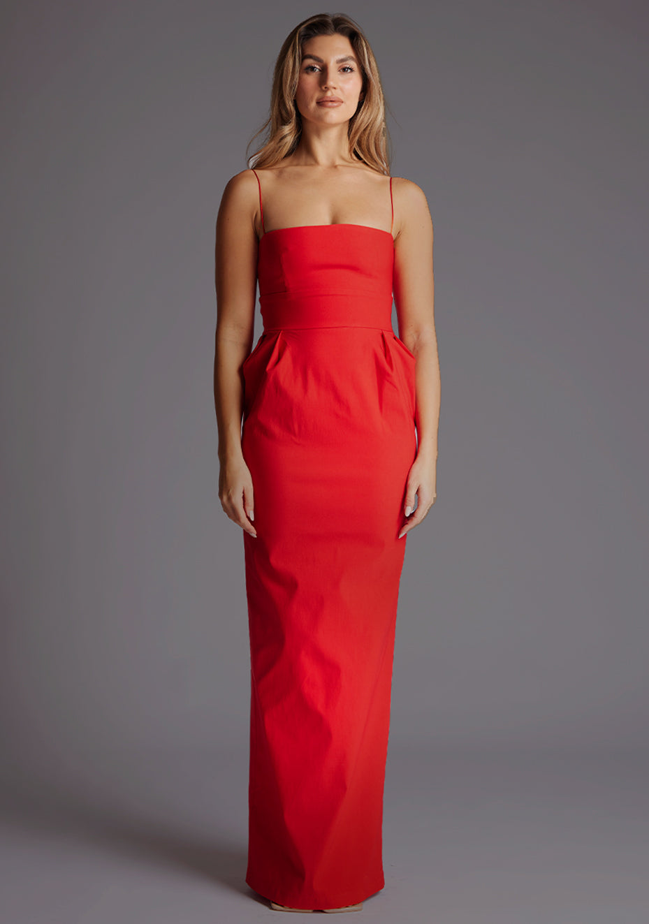 Bergen | Straight Neck Strappy Red Maxi Dress