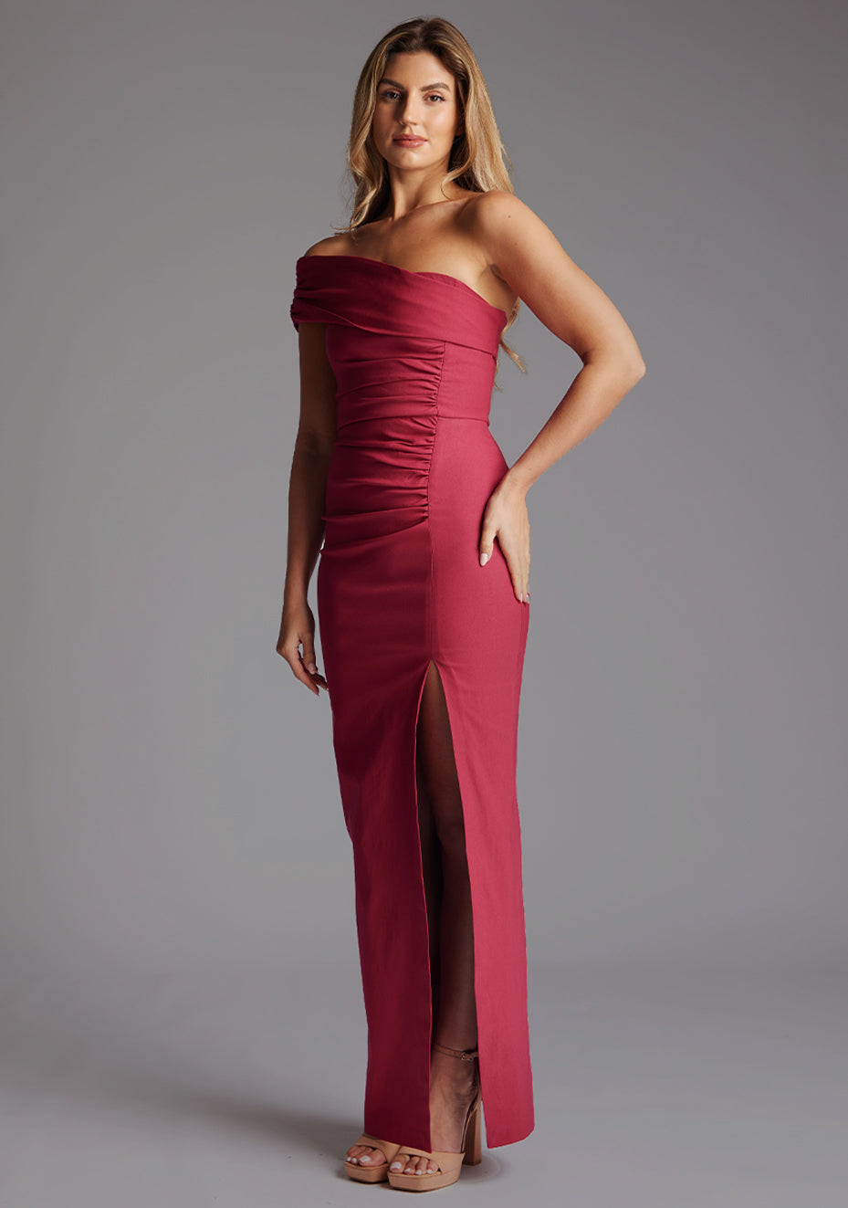Carmel | Off-the-Shoulder Raspberry Maxi Dress