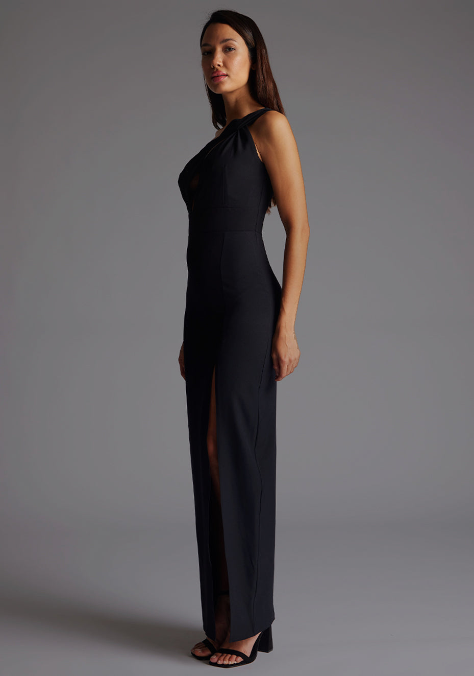 Ellis | Cut-Out One-Shoulder Black Maxi Dress