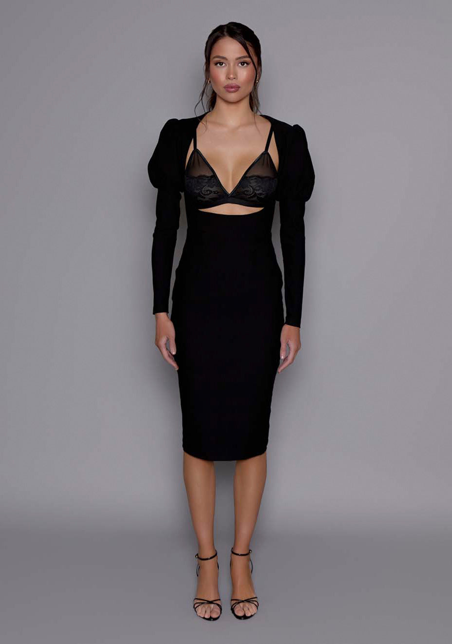 Lyra | Sculpted Black Midi Dress