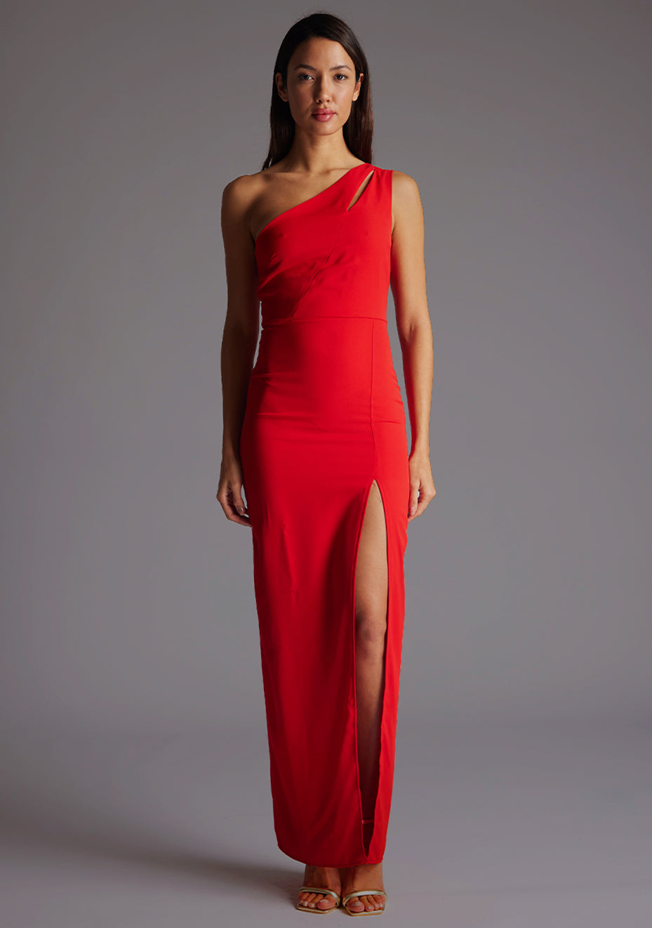 Verity | One Shoulder Cut Out Red Maxi Dress