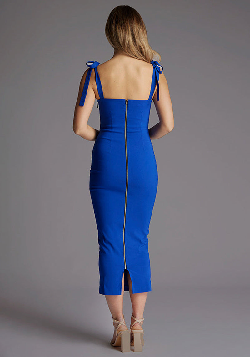 Vesper Women's Bow Strap Bodycon Midaxi Dress in Cobalt