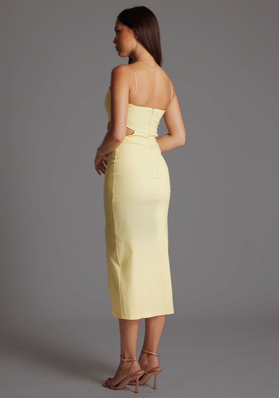 Marilynn | Cami Strap With Cut Out Detail Lemon Midaxi Dress