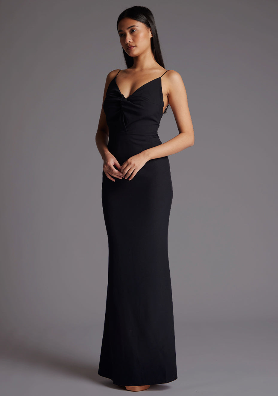 Marlowe | Fishtail Strappy Black Maxi Dress