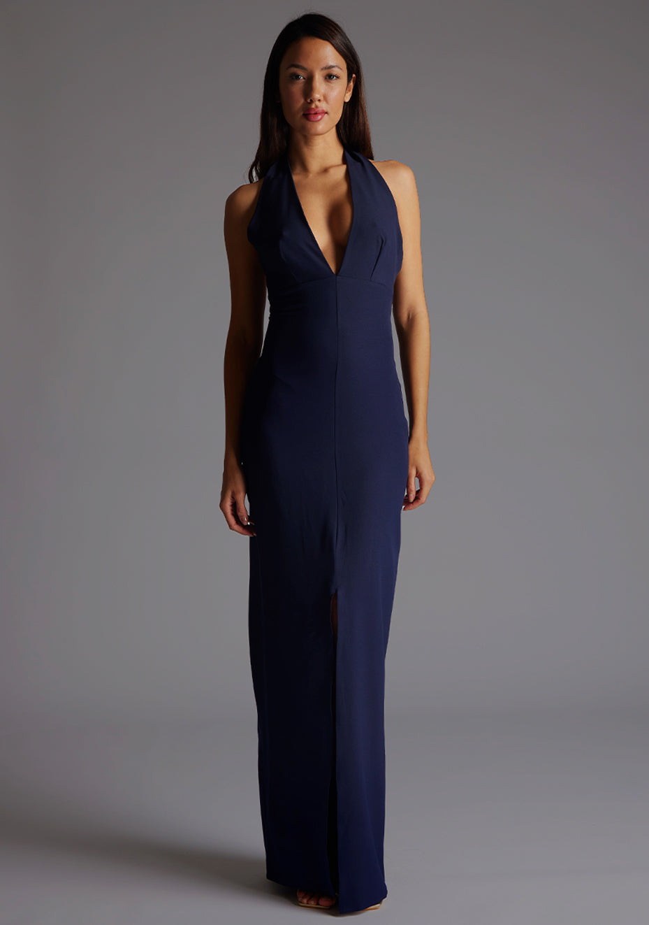 Sedona | Halterneck Navy Maxi Dress With Front Split