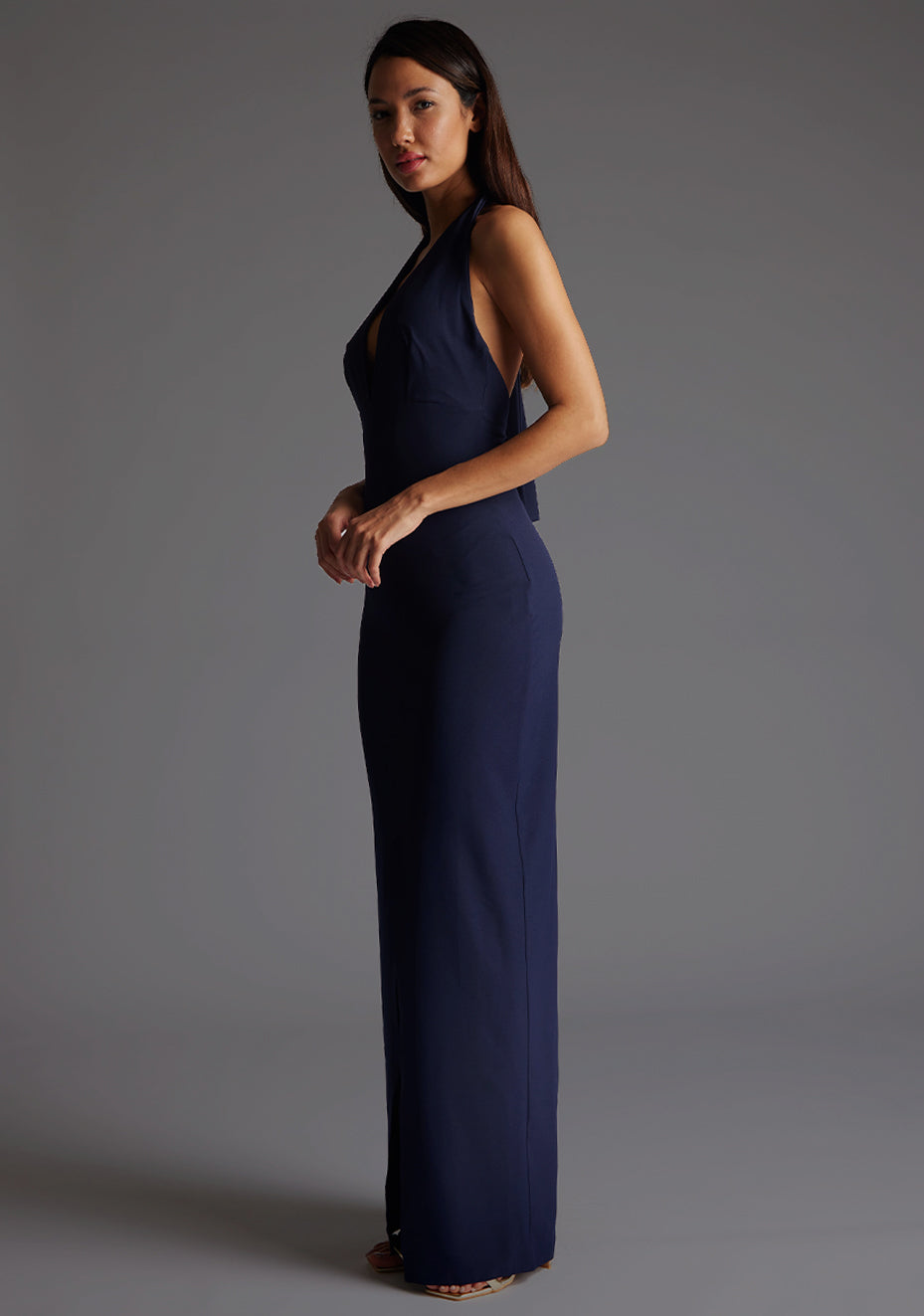 Sedona | Halterneck Navy Maxi Dress With Front Split