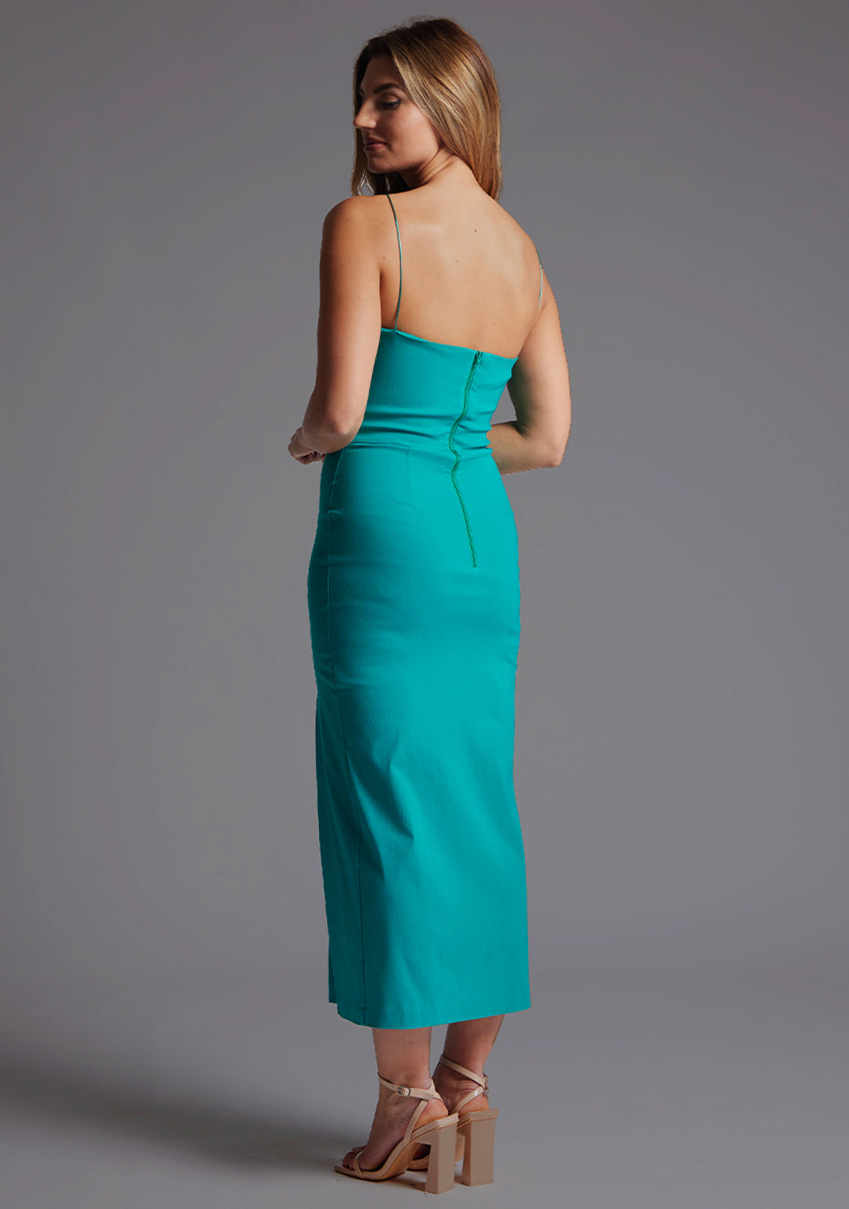 Tate | Minimalistic Strap Peacock Midaxi Dress