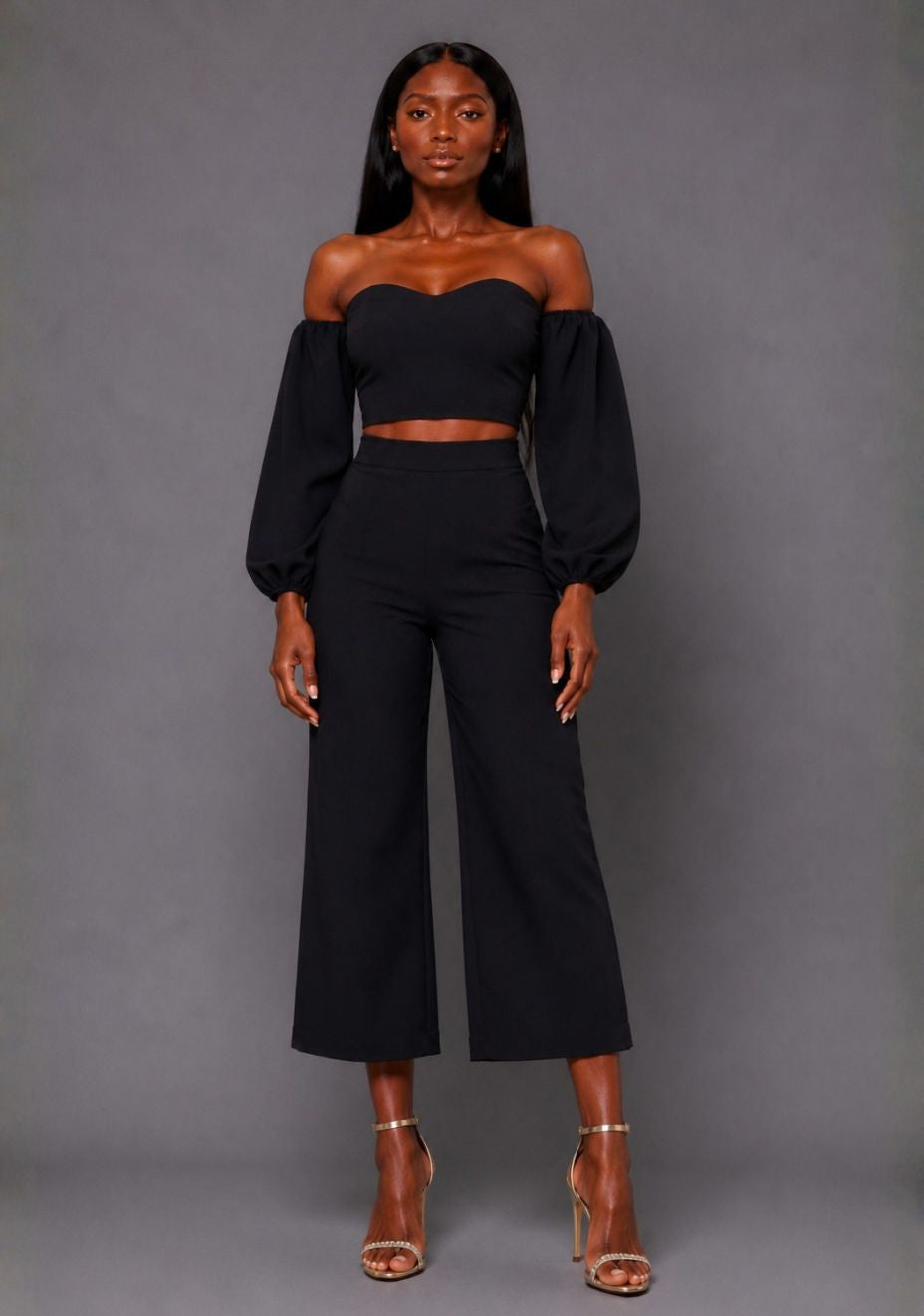 Mindi | Wide Leg Black Cropped Trousers